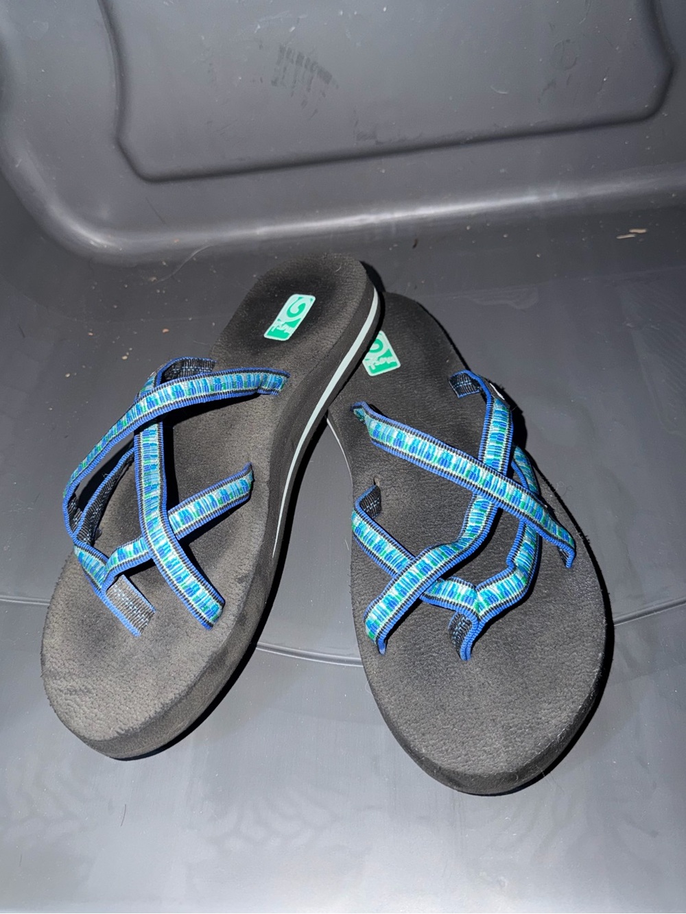 Teva Black Sandals with Blue Patterned Straps women’s 8